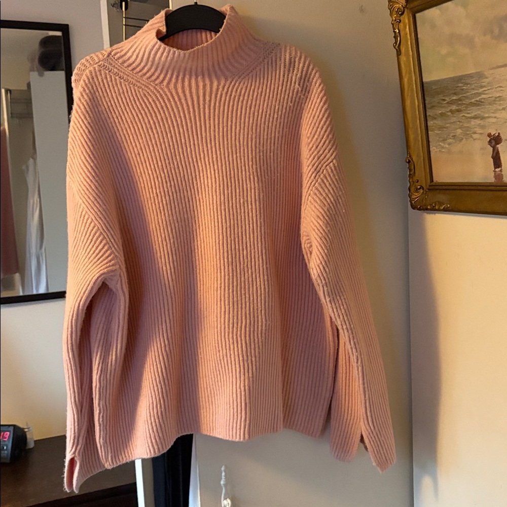 Cozy Light Pink Ribbed Turtleneck Sweater, like new